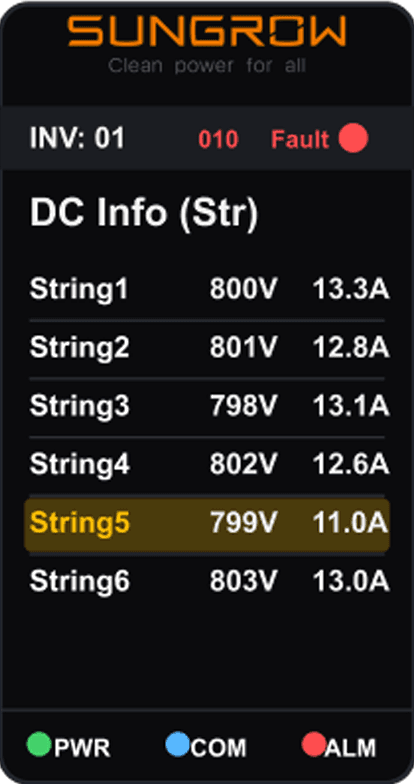 화면 7: DC 스트링별 입력 상태 (DC Info Str)